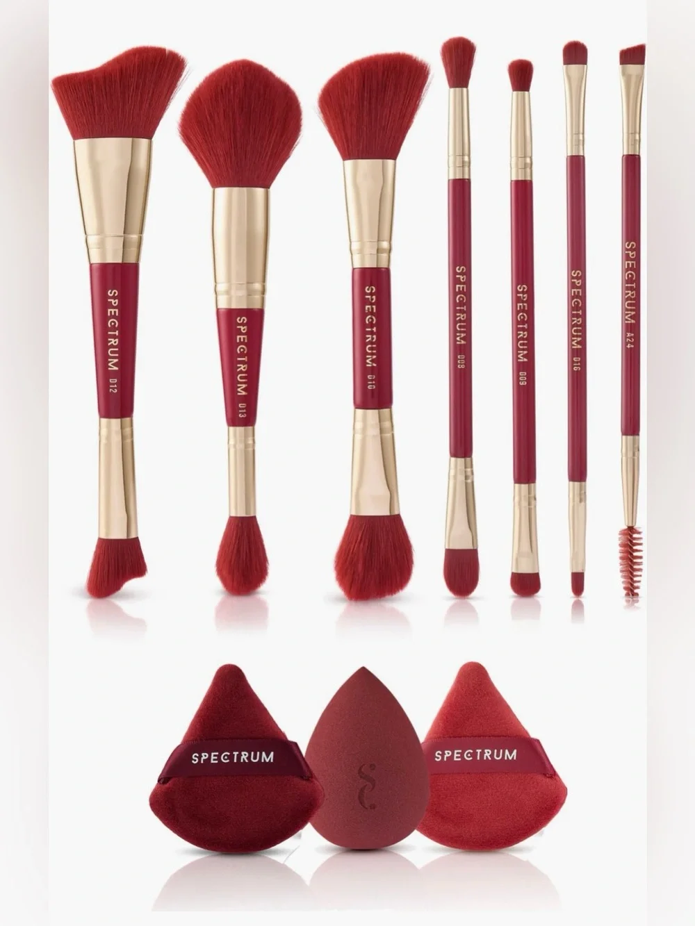 Spectrum Very Cherry Red 10-Piece Makeup Brush, Sponge & Puff Set